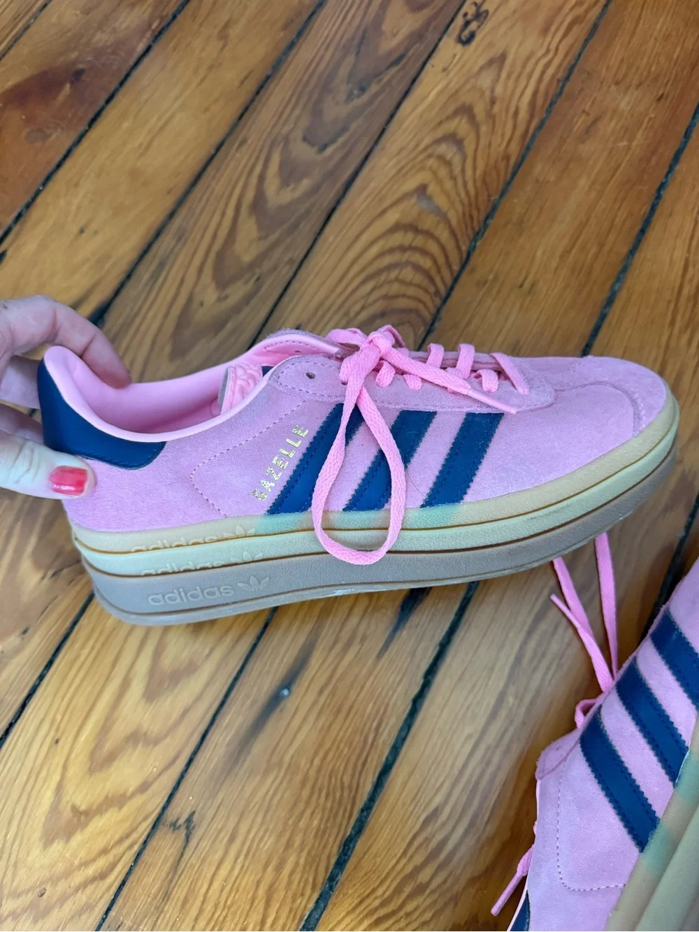 adidas Pink Gazelle Sneakers with Navy Stripes